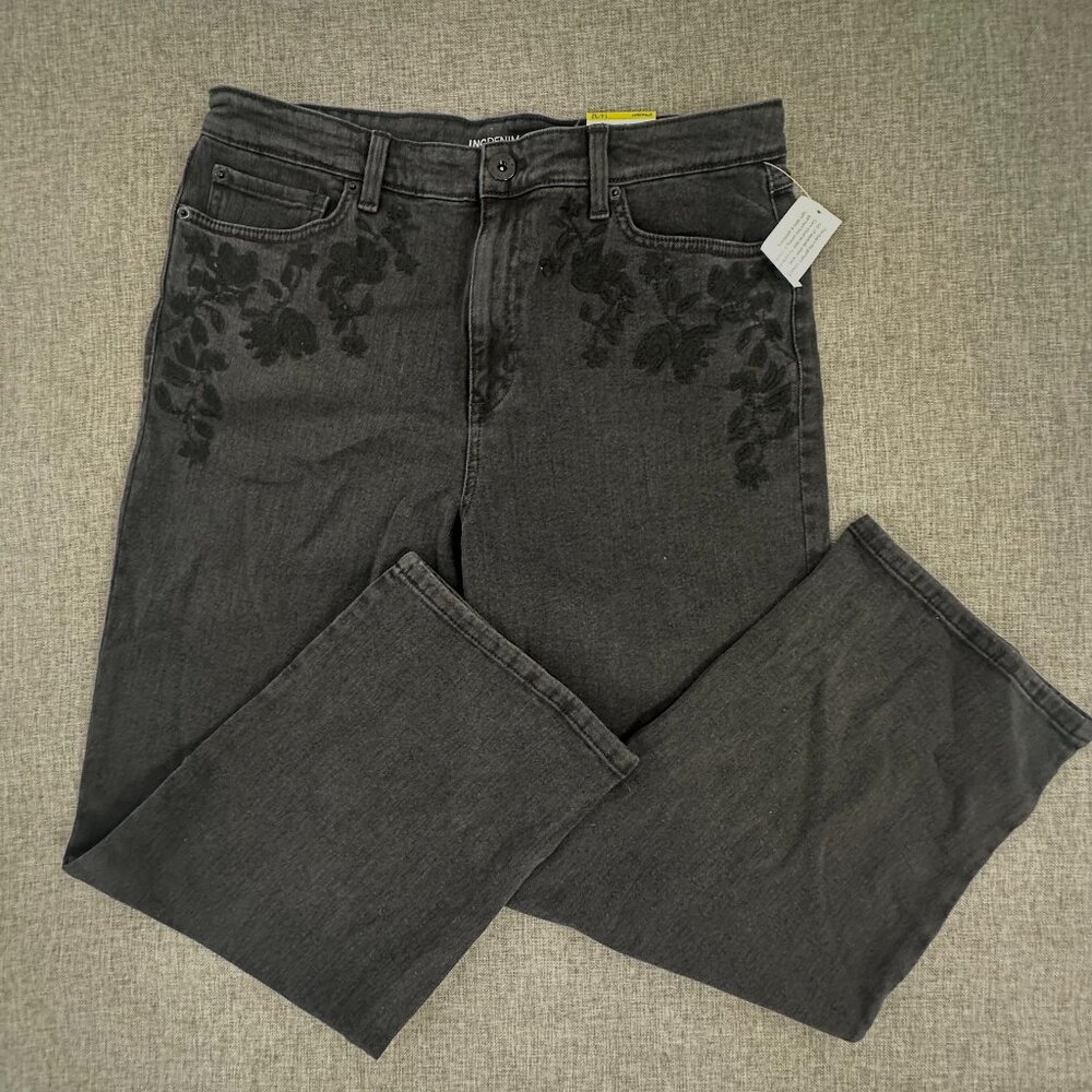 New! INC Denim Faded Black Pants Straight High Rise 14/32 MSRP: $79.50 Cotton &